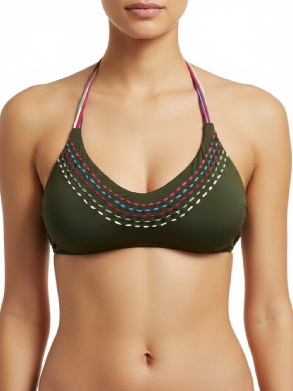 BECCA Quest Bralette Bikini Top Bayleaf Olive Green Large Removable Cups NWT
